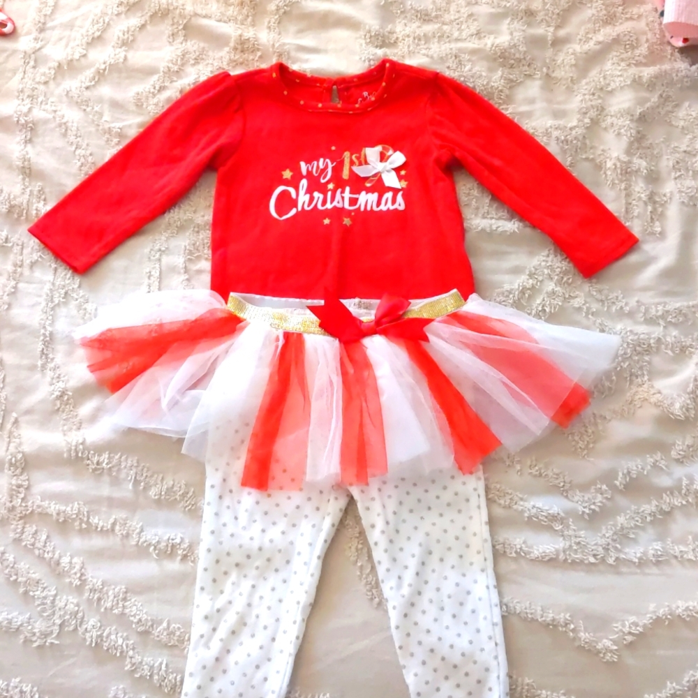 My First Christmas outfit. 12 months, tutu, peppermint stick ballerina